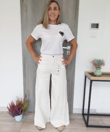 Spodnie damskie białe szerokie nogawki palazzo wysoki stan butik