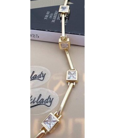 bransoletka damska stal chirurgiczna złota z cyrkoniami kwadratowa