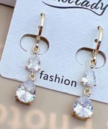 kolczyki damskie stal chirurgiczna złote wiszące z cyrkoniami łezki