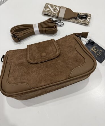 Śliczna torebka lekko usztywniona zamszowa brąz jasny