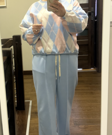 Dres damski w romby z wiskozy – komplet bluza i spodnie