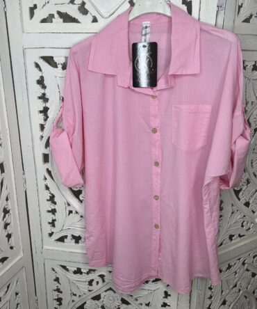 bluzka damska różowa podwijany rękaw