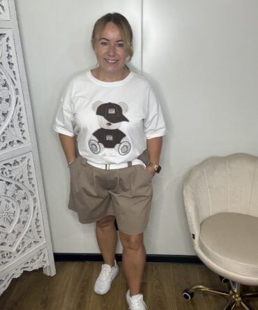Bluzka damska bawełniana V-neck z aplikacją miś FREESTYLE