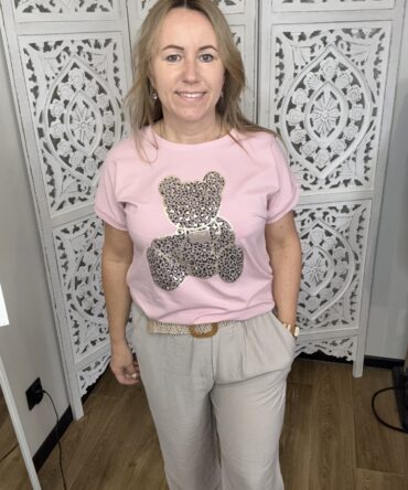 bluzka damska różowa z aplikacją misia