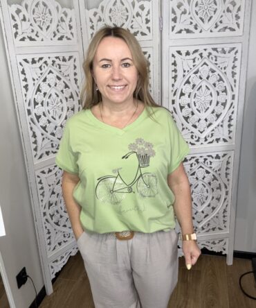 Bluzka damska bawełniana V-neck z aplikacją ważka