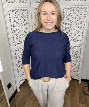 bluzka damska cienka dzianina granatowa elegancka