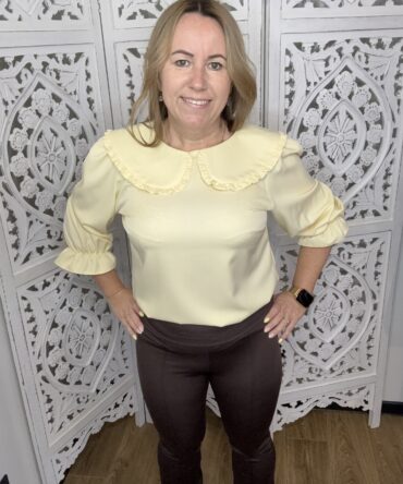 bluzka koszulowa damska żółta falbanka elegancka