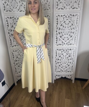 Piękna sukienka typu szmizjerka,  polskiej produkcji ,kieszenie paseczek midi