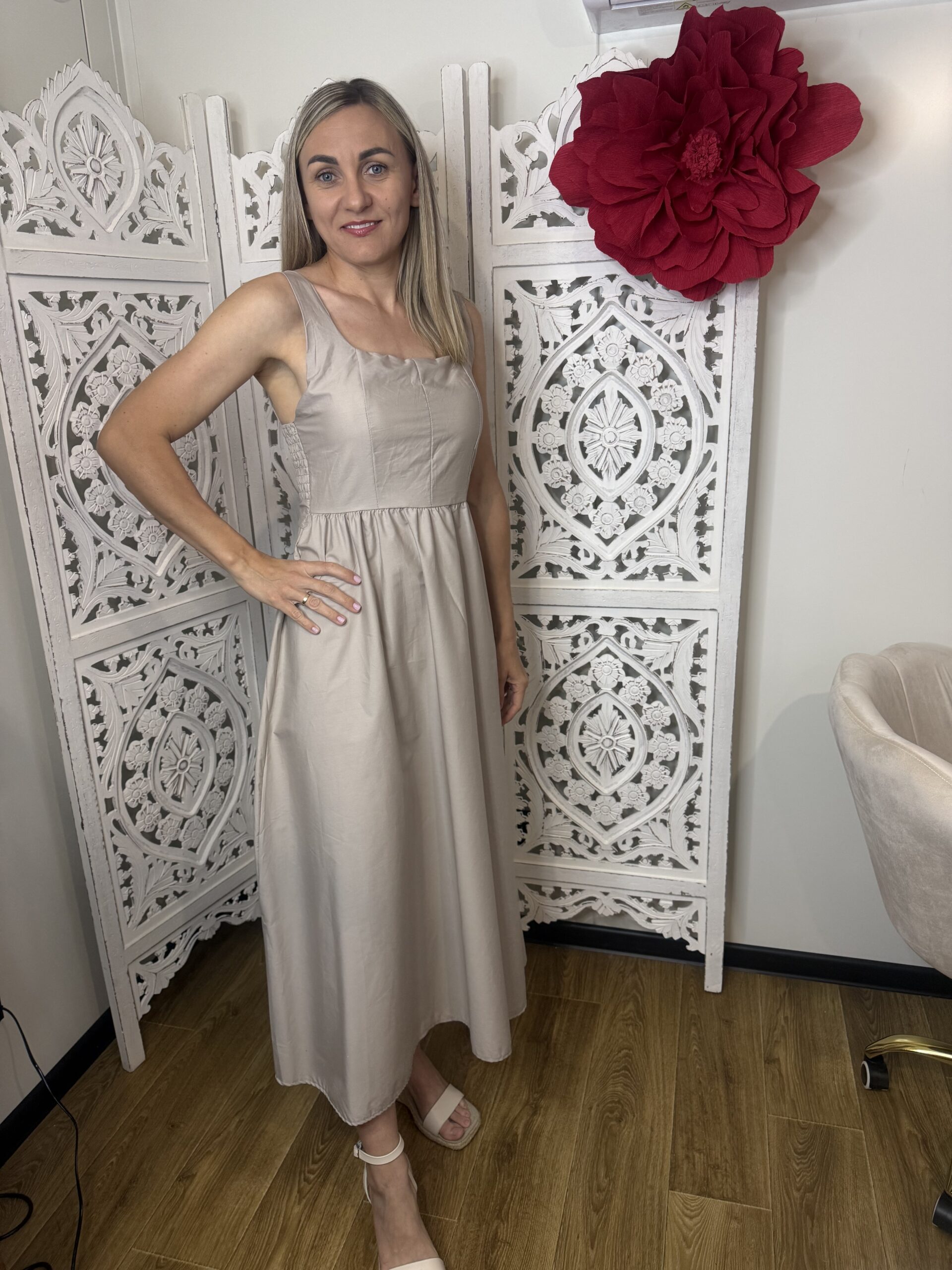 Sukienka damska babydoll bawełniana midi 100% cotton uni - obrazek 3